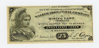 1883 25c Walker Iron And Coal Co.  - Rising Fawn,  Georgia Merchants Scrip Cu photo