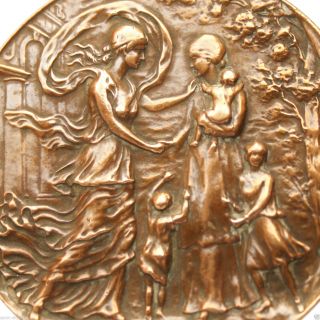 Art Nouveau Lady & The Lady With Children - Large Bronze Art Medal photo