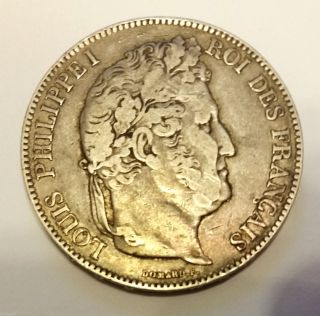 France 1833 - W Silver 5 Francs - Star & Caduceus Privy Marks Large Coin photo