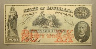 1862 Vidalia,  Louisiana Parish Of Concordia $20 Obsolete Currency photo