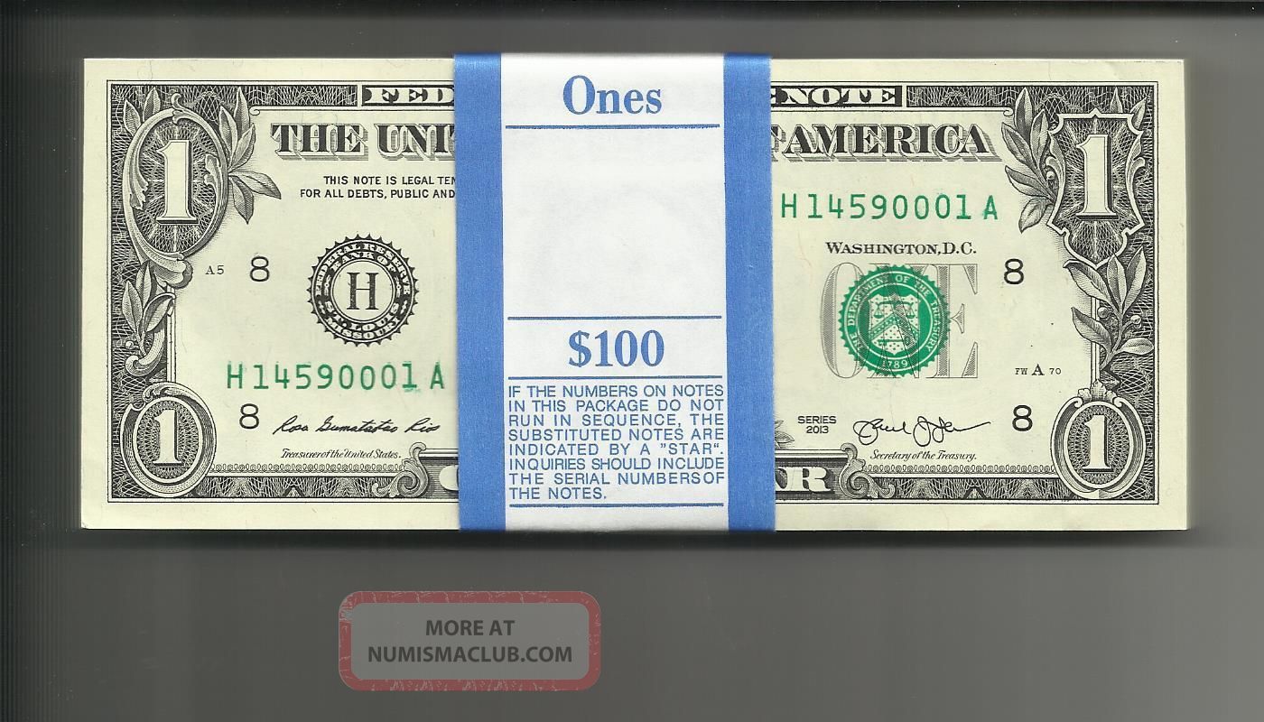2013 $1 100 Consecutive ' D Dropped Digit Error Pack.  Ccu.  St.  Louis. Paper Money: US photo