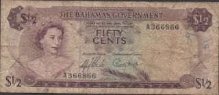 Bahamas $1/2 Nd.  1960 ' S Prefix A Circulated Banknote photo