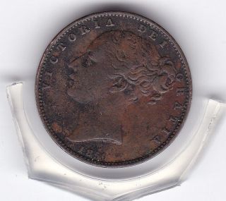 1850 Queen Victoria Farthing (1/4d) Copper Coin photo
