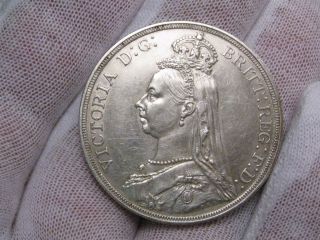 Better 1887 Silver Crown.  Great Britain.  Jubilee Head Victoria.  Rev; St George. photo
