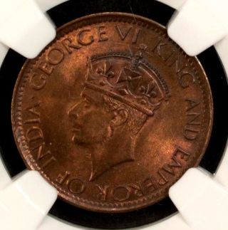 1945 Ceylon Cent Ngc Ms 64 Rb Unc Bronze Last Year Of Issue King George Vi photo