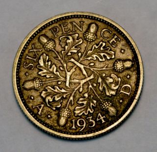 Great Britain 1934 Silver Sixpence Coin. . . . .  01161 photo