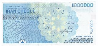 Iran,  1,  000,  000 Rial 2nd Design Bank Note (bank Cheque) In Gem Crisp Unc photo