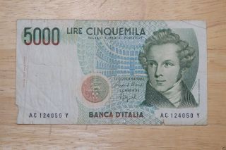 Italian 5000 Lire Banknote,  1985 Vintage photo