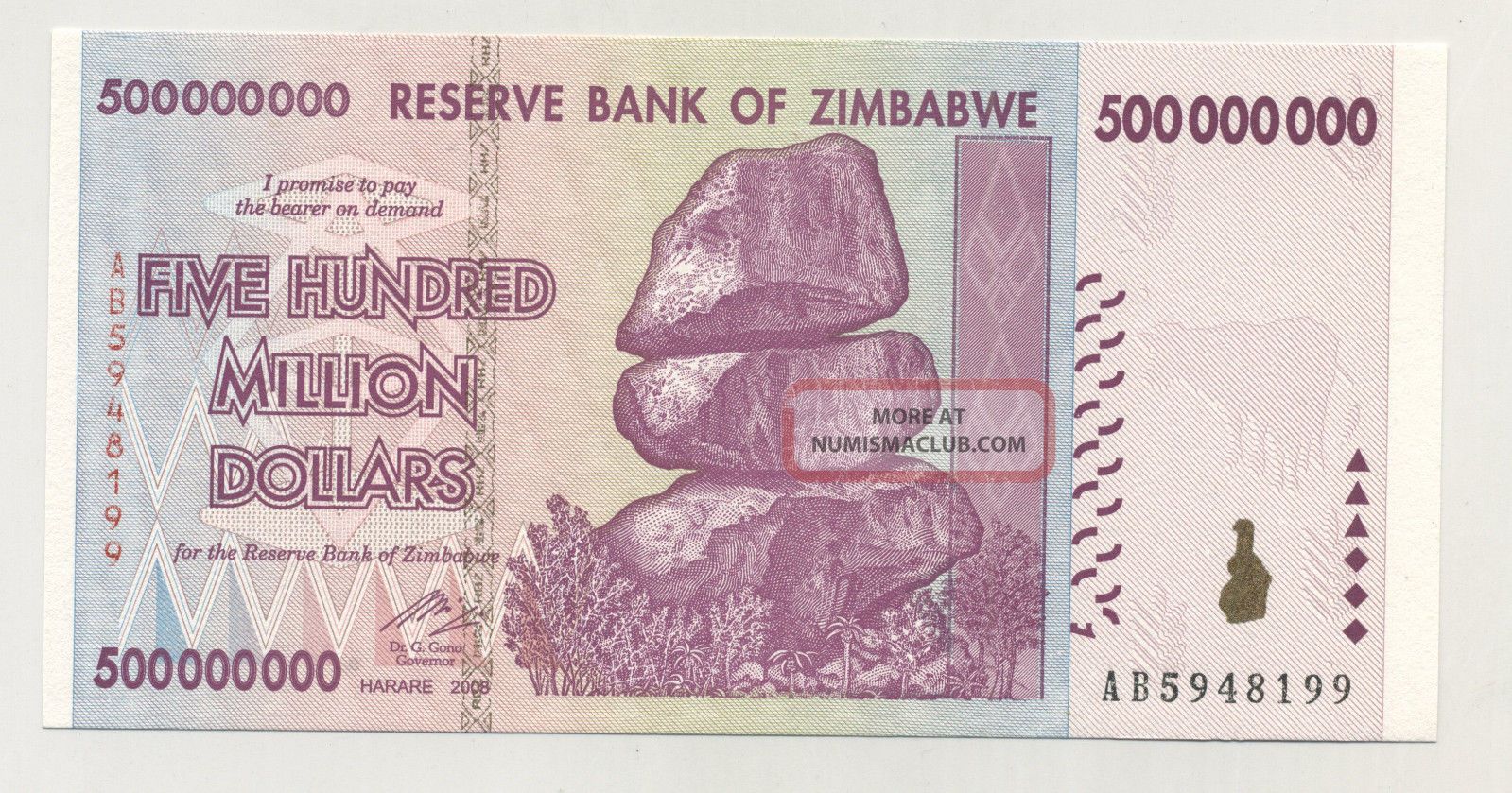 Zimbabwe 500000000 Dollars 2008 Pick 82 Unc Uncirculated Banknote zimbabwe-500000000-dollars-2008-pick-82-unc-uncirculated-banknote