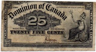 1900 Dominion Of Canada - 25 Cent Bank Note (saunders) - Cutting Error photo