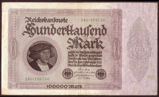 1923 100000 Mark Vf Germany Vintage Paper Money Banknote Currency Foreign World photo