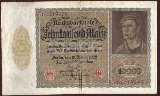 1922 10000 Mark F Germany Huge Vampire Vintage Paper Money Banknote Rare Note photo