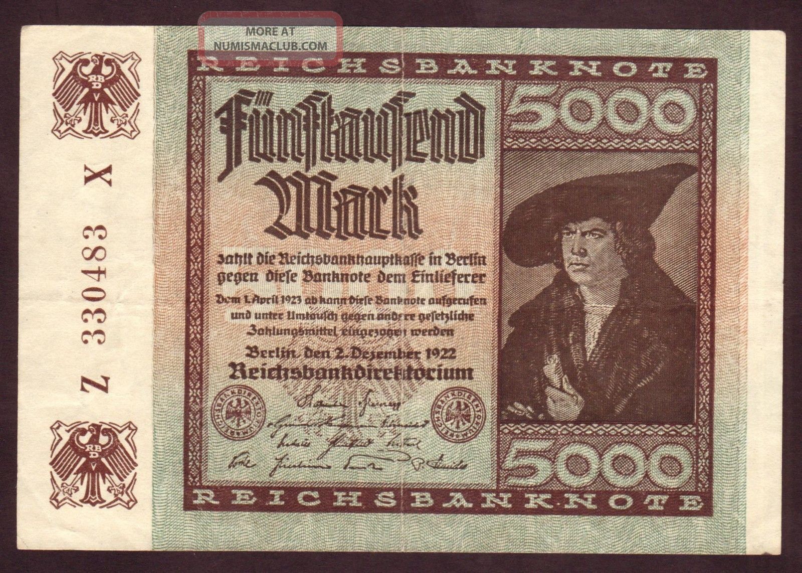 1922 5000 Mark Vf Germany Vintage Paper Money Banknote Currency Foreign