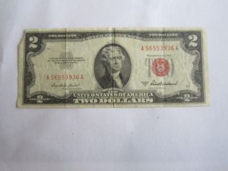 1953 - A $2 United States Red Seal Note,  Circulated photo