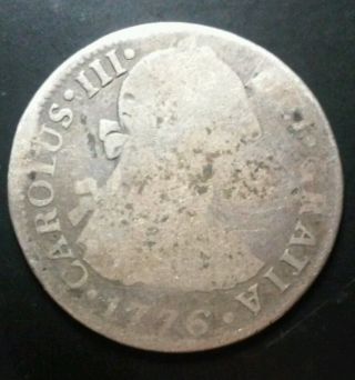 1776 Mexico 2 Reales Silver Coin Carlos Iii Scarce Old Collectible Coin photo