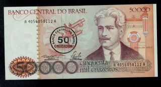 Brazil 50 Cruzados On 50000 Cruzeiros (1986) Pick 207 Unc -.  Banknote. photo