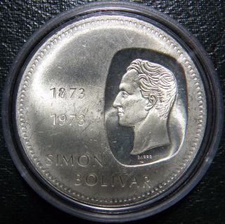 Venezuela Silver Coin Gram 30,  10 Bolivares 1973 Edge Right Reeding Unc photo