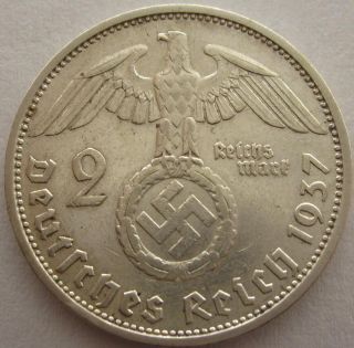 Wwii Rare Antique Germany 2 Mark 1937 F Silver German Coin Big Wreath (nen09) photo
