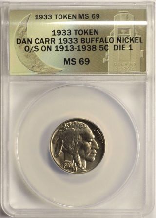 Daniel Carr Rare 1933 Buffalo Nickel Over Strike Ms 69 Anacs photo