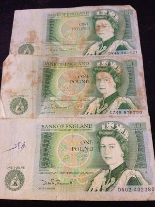 3 Old English - Bank Of England - - One Pound - Banknote Bill photo