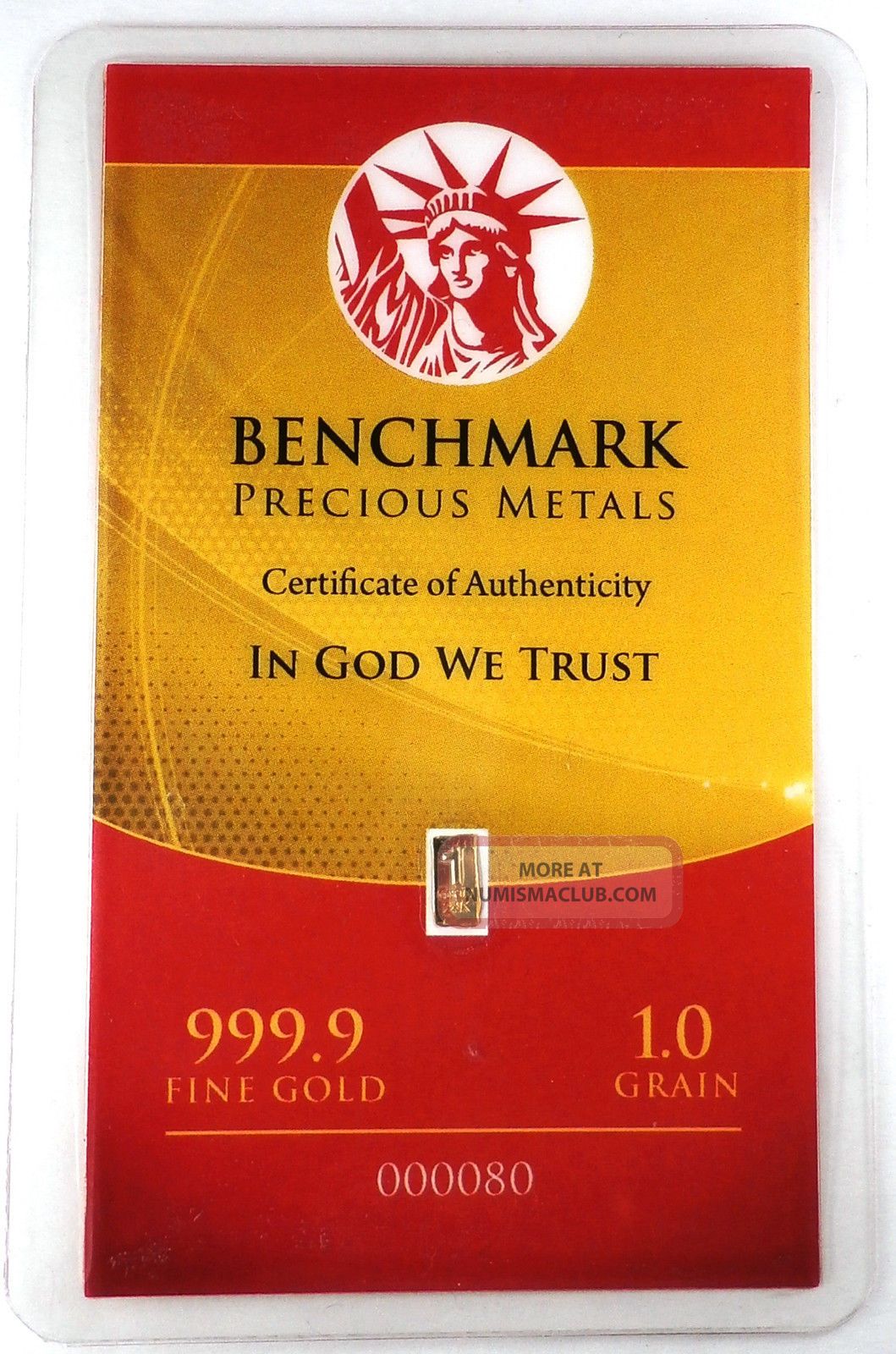 1grain (not Gram) 24k Pure Gold.  999 Fine Benchmark Strategic Metals With Cert A4 Gold photo