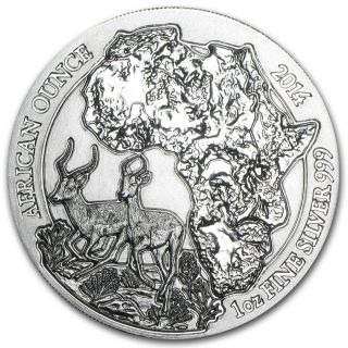 2014 Rwanda Impala 1oz Silver 999 African Wildlife Bullion Coin Bu - Nr photo