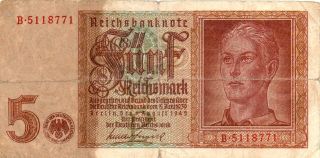 Xxx - Rare 5 Reichsmark Nazi Banknote 1942 With Eagle & Swastika Ok Con photo
