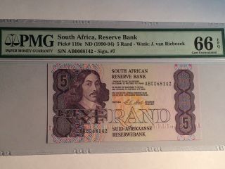 South Africa,  Nd (1990 - 94) 5 Rand P119e Pmg 66 Epq Nr photo