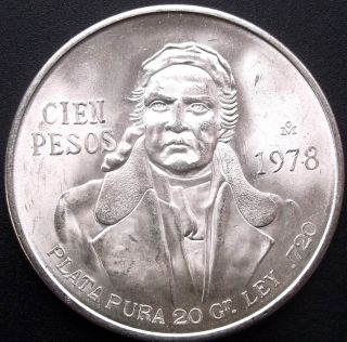 . 720 Silver 1978 Mexico 100 Cien Pesos Km 483.  2 Eagle Bu Coin Wb1 photo