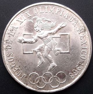 . 720 Silver 1968 Mexico Silver 25 Pesos Olympics Big 38mm Wb1 photo