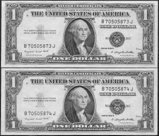 1935g $1 Silver Certificates - Cu Consecutiveno Motto Pair photo