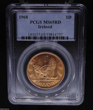 1968 Ireland 1 One Cent Penny Irish Pcgs Certified Ms 65 Rd Red Eire photo