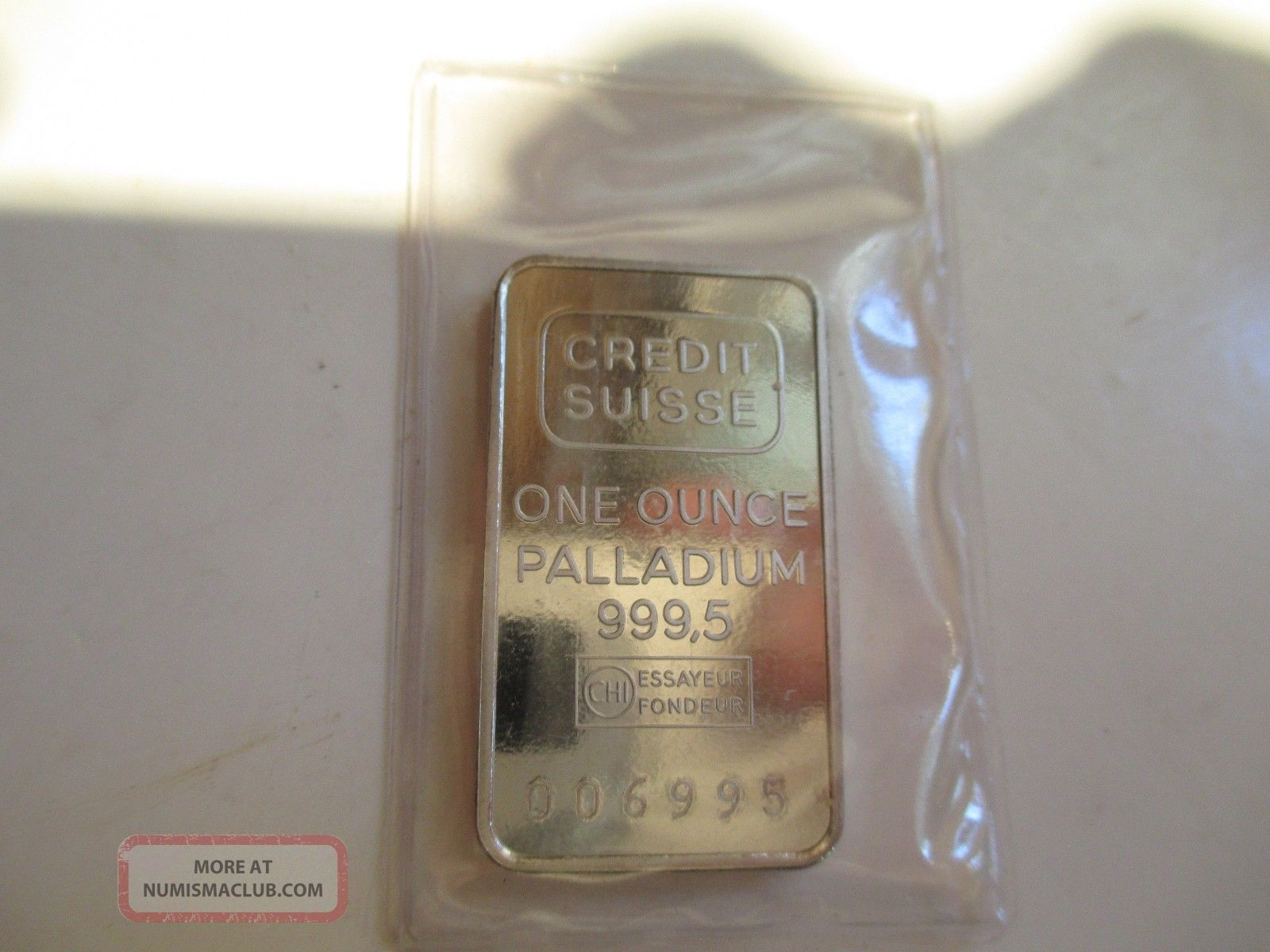 Suisse 1 0z.  999.  5 Pure Palladium Bar - Issue - At Cost $539.  00 - Shipg Bullion photo
