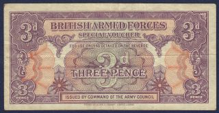 Uk,  Great Britain,  British Armed Forces 1st Issue 3 Pence Nd (1946) P.  M9 photo