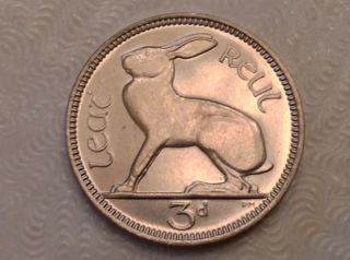 1928 Ireland 3 Pence Silver Choice Proof - Rabbit photo