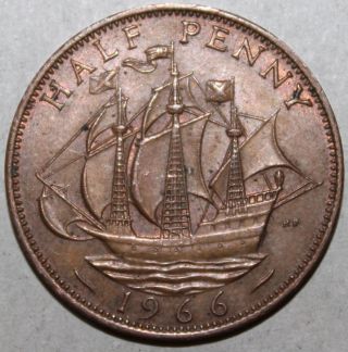 British Half Penny Coin,  1966 - Km 896 - Elizabeth Ii - United Kingdom Uk 1/2 photo