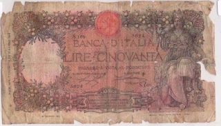 1915 Italy Rare R4 Banknote 50 Lire 37 photo