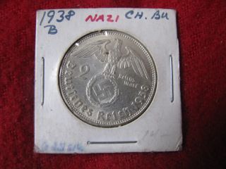 1938 German Wwii Coin 2 Mark 625 Silver Swastika Nazi Third Reich Reichsmark Ww2 photo
