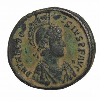 Theodosius I 379 - 395 Ad Ae Follis Antioch Ric.  40d Ship Galley Roman Coin photo