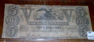 Rare Obsolete 1850 Civil War $5 Five Dollar Bill Bank Of Rhode Island Banknote photo