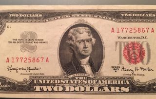 Series 1963 $2 Two Dollar Bill Red Seal United States Note Crisp Uncirculated photo