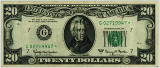 1963 - A $20 Twenty Dollar Federal Reserve Star Note Fr 2066g 9947 photo