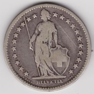 Switzerland - 1875 B 2 Francs Vg Km 21 19th Century Silver Swiss Coin photo