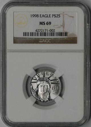 1998 Platinum Eagle $25 Quarter - Ounce Ms 69 Ngc 1/4 Oz Platinum.  9995 photo