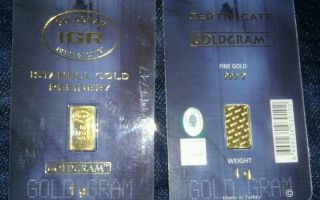 2 X 1 G Gram 9999 24k Gold Premium Igr / Iar Bullion Bar Ingot photo