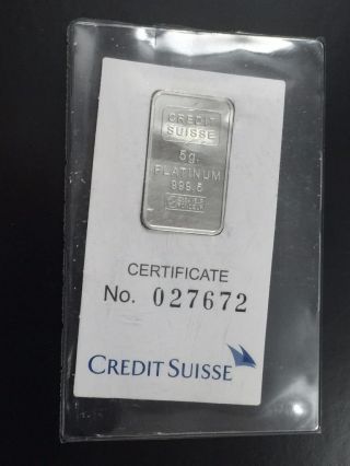 Credit Suisse 5 Gram.  9995 Fine Platinum Bar - Pr - 061 photo