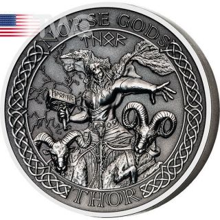 Cook Islands 2015 10$ The Norse Gods - Thor 2oz Antique Finish Silver Coin photo