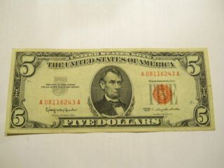 1963 $5.  00 Red Seal Note photo