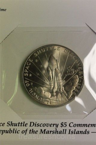 Discovery Space Shuttle Nasa 1988 $5 Rep Marshall Islands Commemorative Coin photo