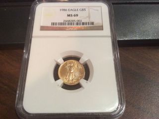 1986 Ngc $5 Gold American Eagle Ms 69 G$5 1/10 Ounce photo